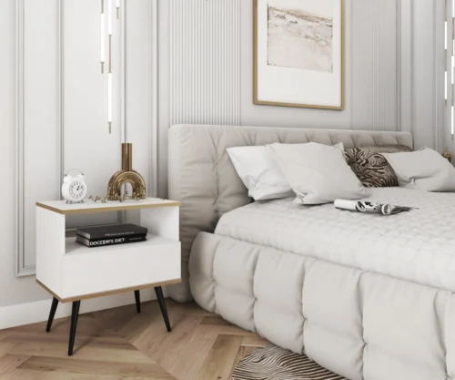 White bedside table with drawer Oro S54