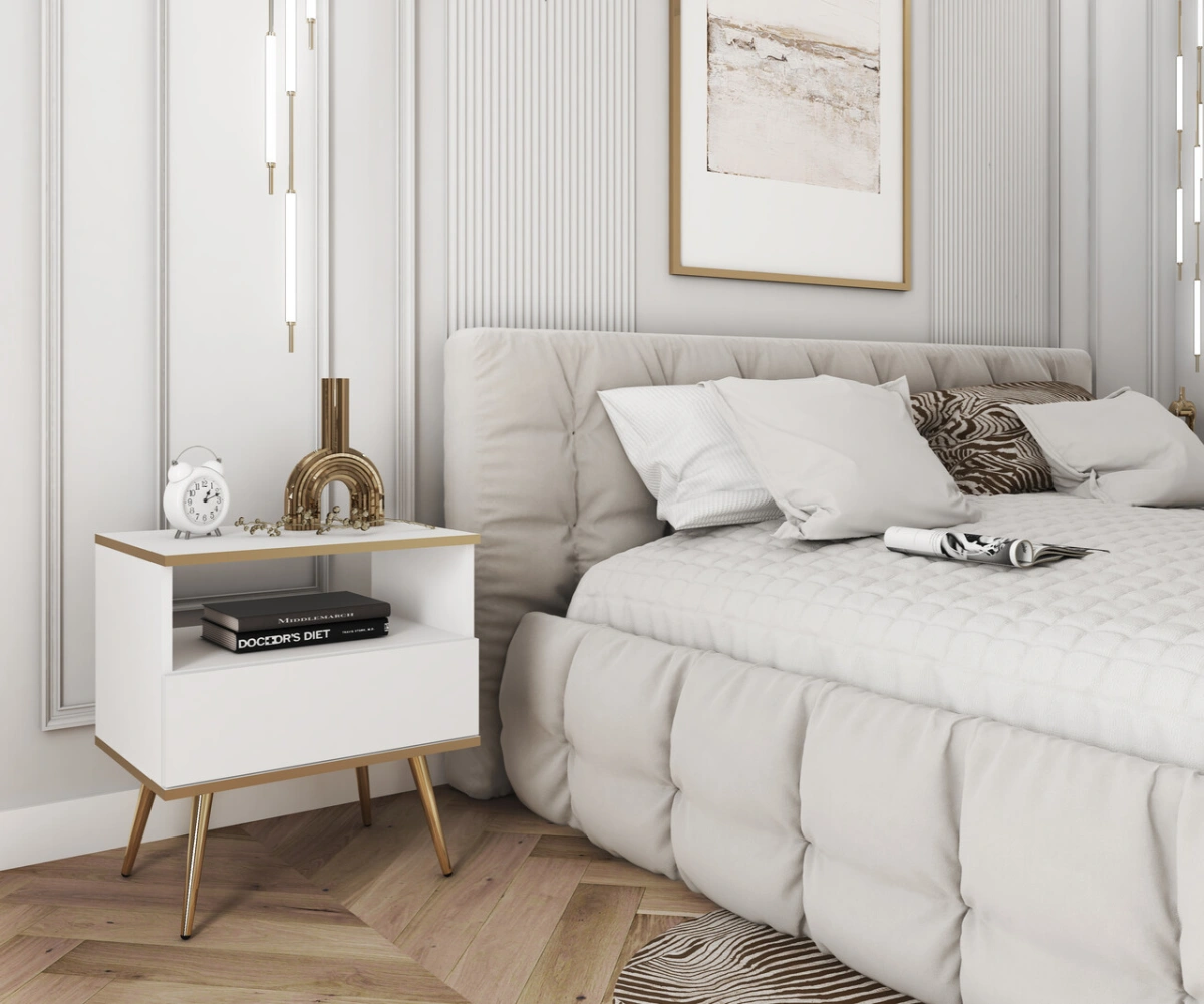 White bedside table with drawer Oro S54 - Image 2