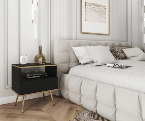 Black bedside table with drawer Oro S54