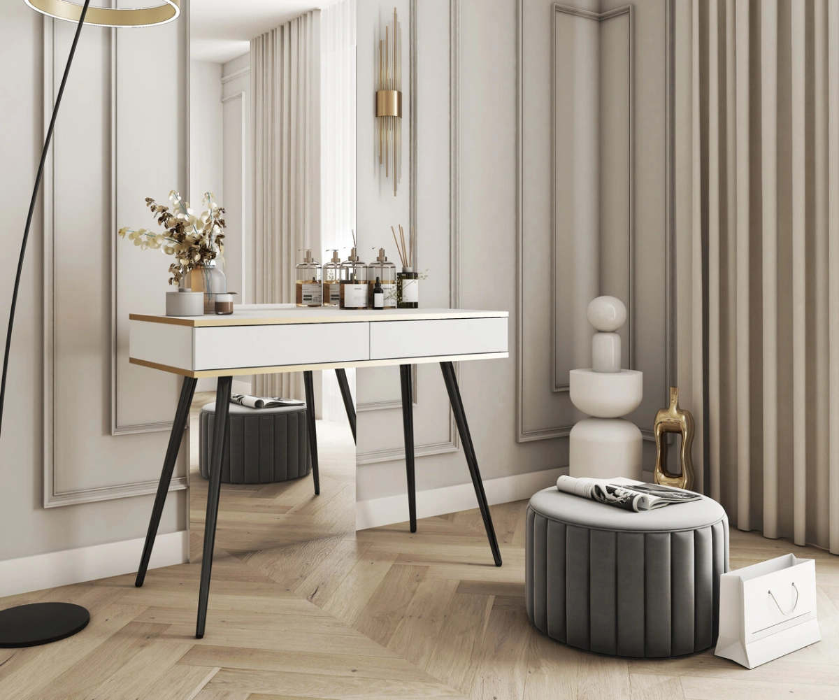 White console dressing table with drawers Oro T102