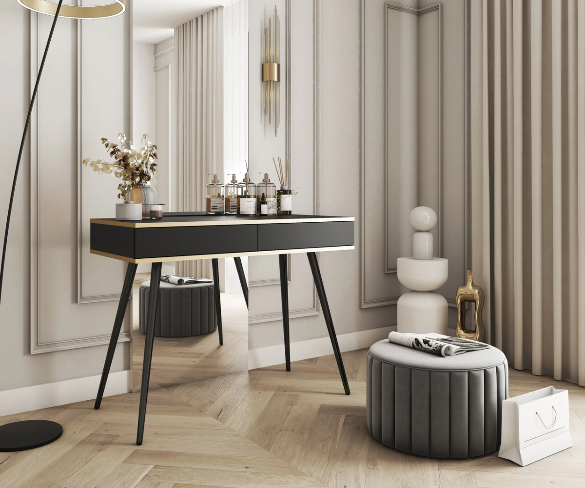 Black console dressing table with drawers Oro T102