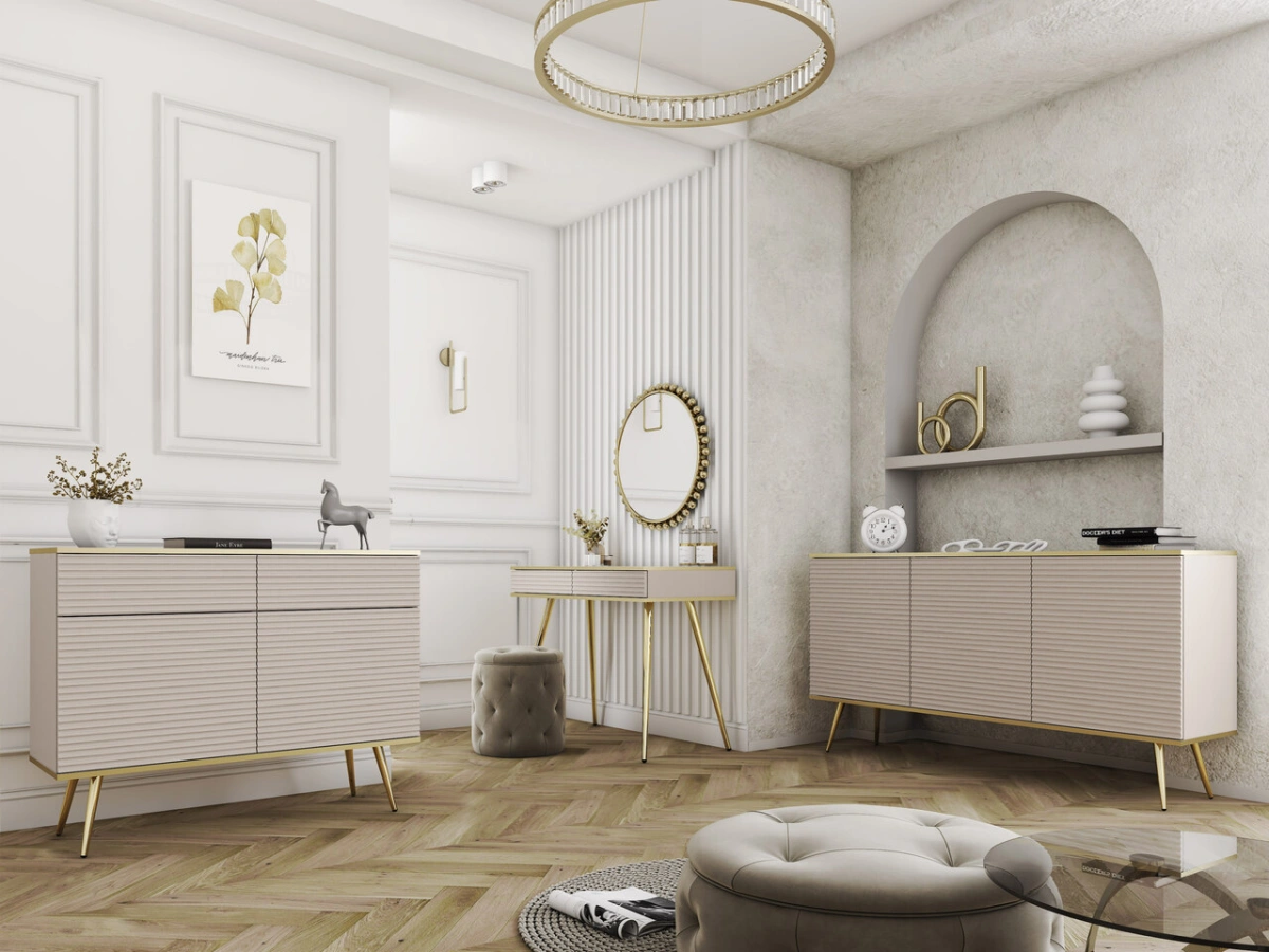 Oro T102 Beige Grooved MDF Dressing Table with Drawers - Image 4