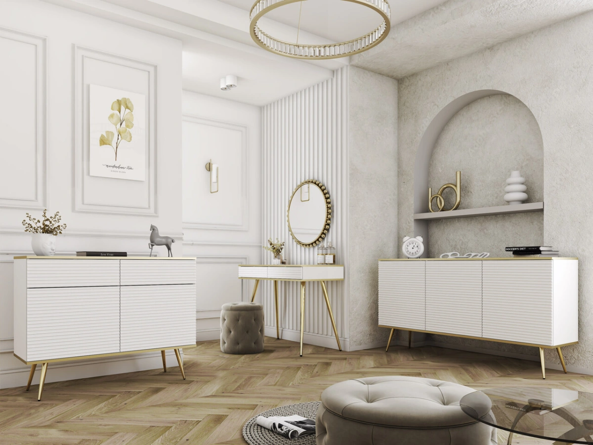 Chest of drawers with cabinets Oro K160 white, grooved MDF - Image 3
