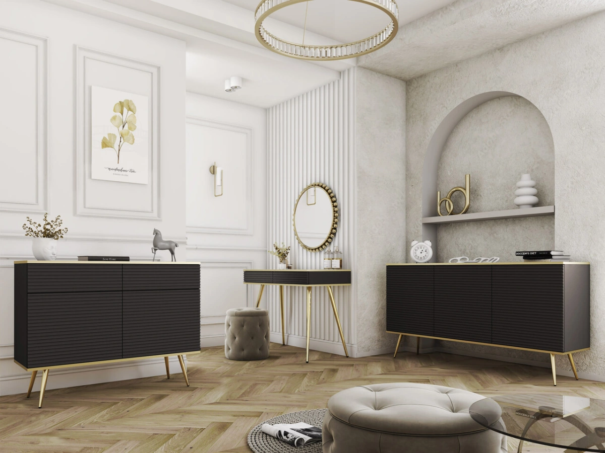 Oro S54 black grooved MDF bedside table with drawer - Image 5