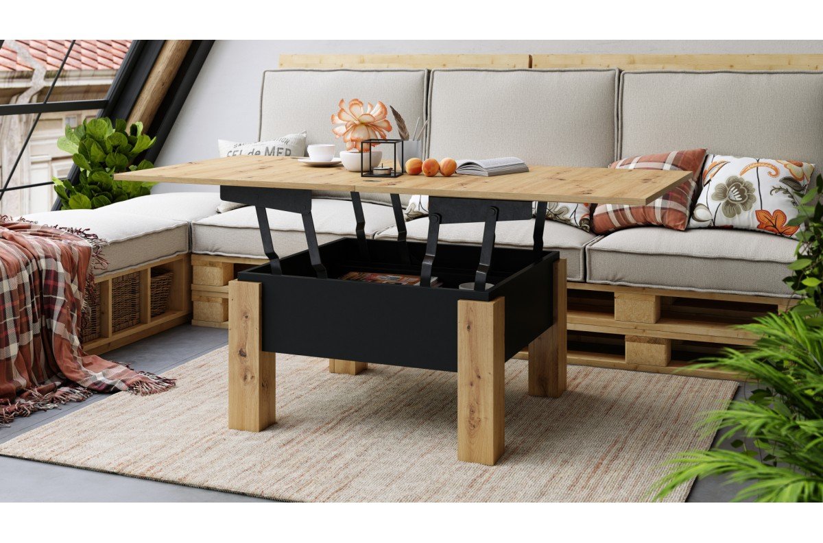 OSLO Artisan Oak/Black - FOLDING LIFT TABLE - Image 3