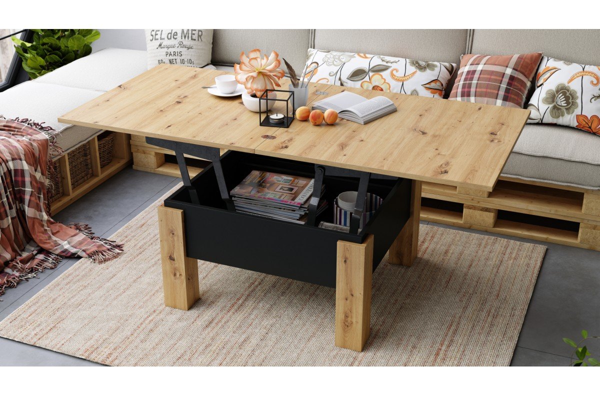 OSLO Artisan Oak/Black - FOLDING LIFT TABLE - Image 4