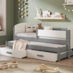 OWEN double youth folding bed with safety rail 90x200 cm