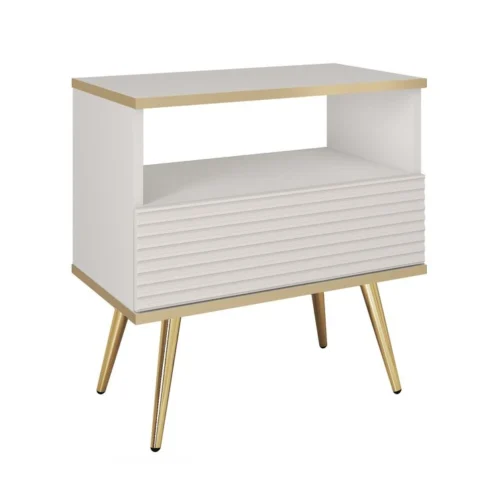 Oro S54 bedside table with drawer, white, grooved MDF