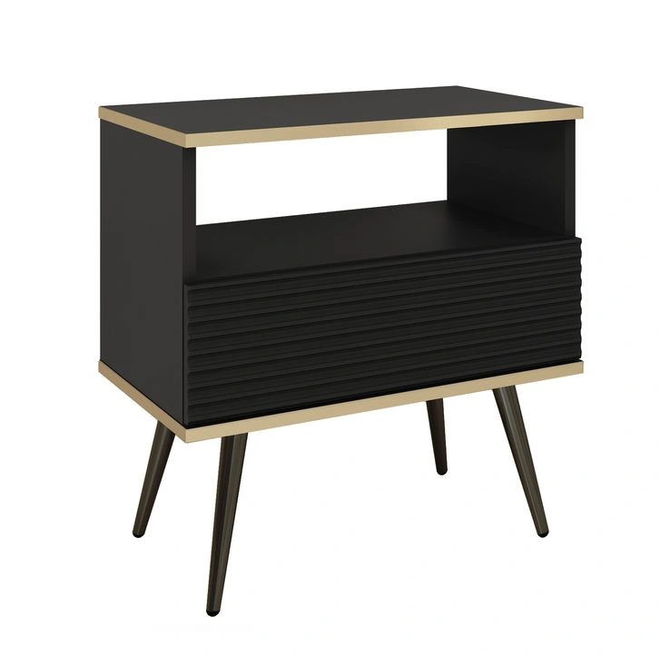 Oro S54 black grooved MDF bedside table with drawer - Image 2