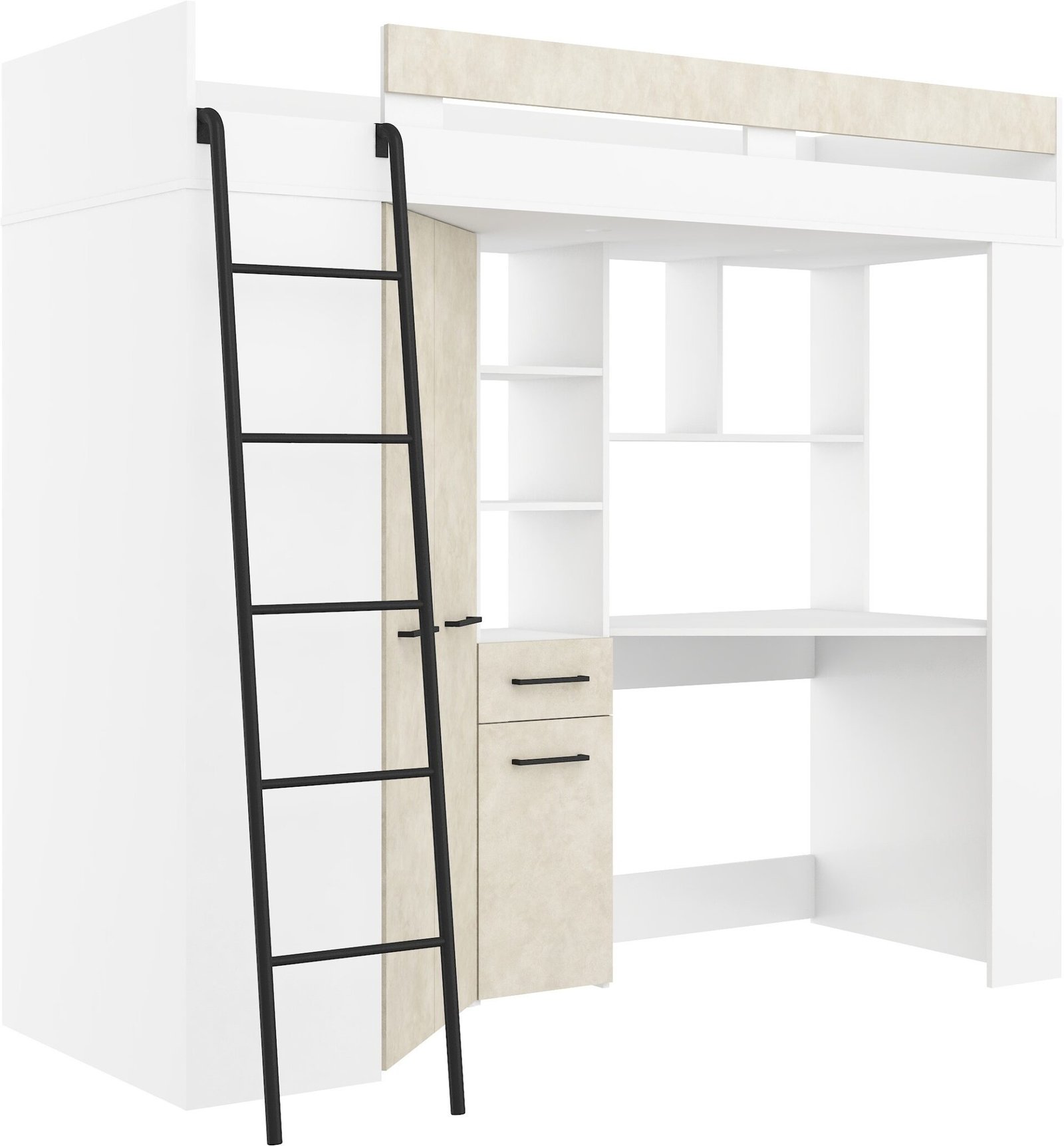 Bunk bed with table, corner wardrobe, mezzanine FLO L, white, almond color - Image 7