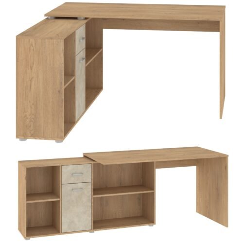 BEAT L corner table, simple, adjustable, gaming table, cremona oak, granada oak, almond color