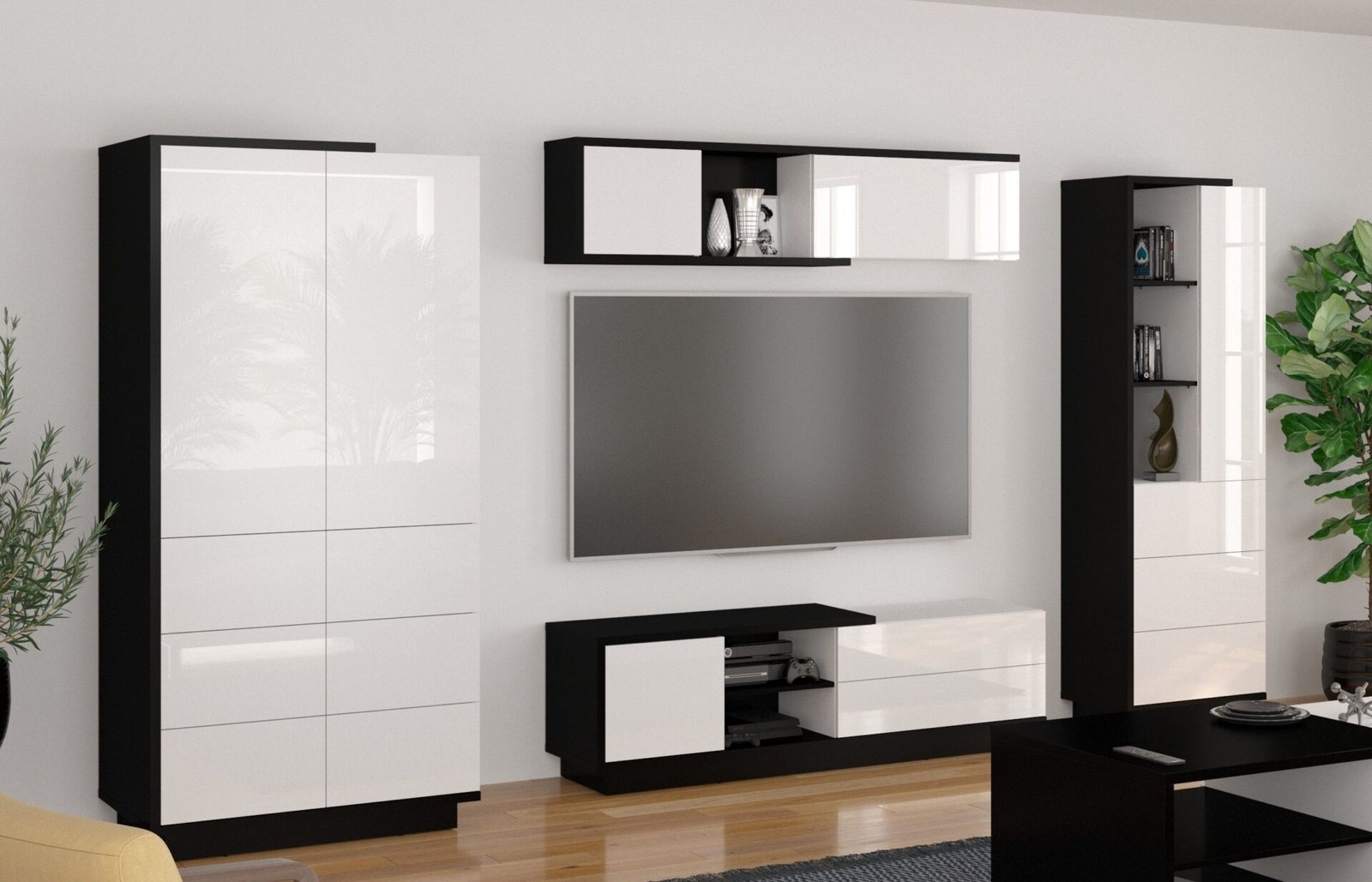 HYBRID furniture #2 wardrobe TV cabinet shelf bookshelf black white glossyHYBRID