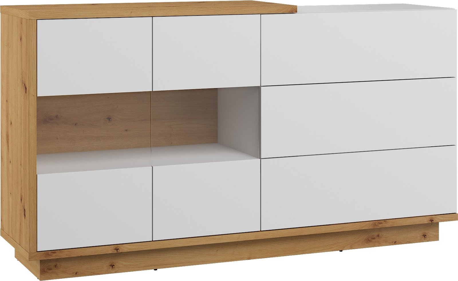 HYBRID 10 furniture large display cabinet chest of drawers, artistic oak white glossHYBRID