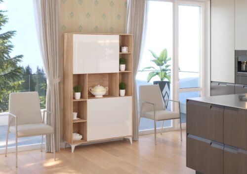 MEGAN 2-piece furniture, bookshelf + desk, Sonoma oak / white glossy