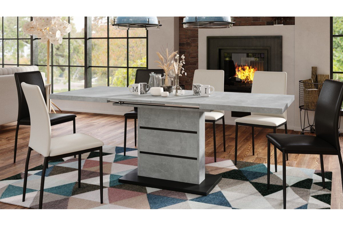 PIANO light concrete studio / matte black - MODERN table, extendable up to 200 cm! - Image 2