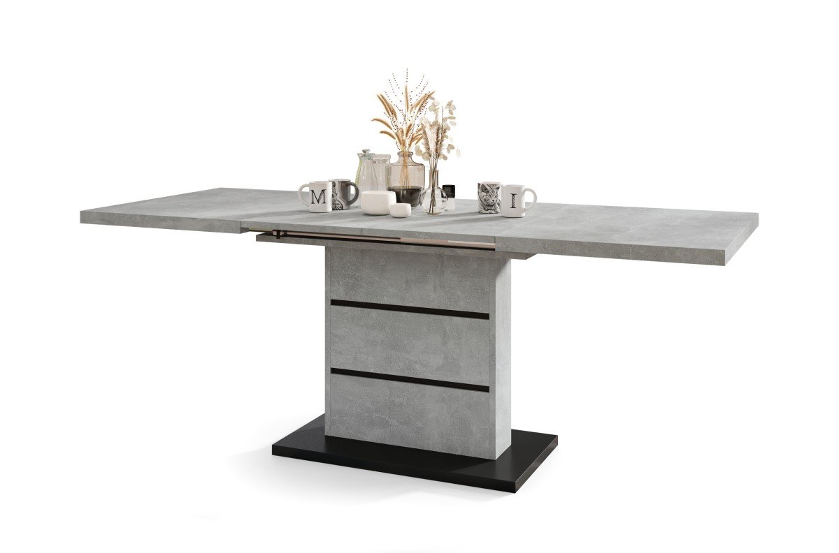 PIANO light concrete studio / matte black - MODERN table, extendable up to 200 cm!