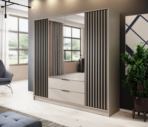 Nelly 4D cashmere wardrobe with mirrors and grilles
