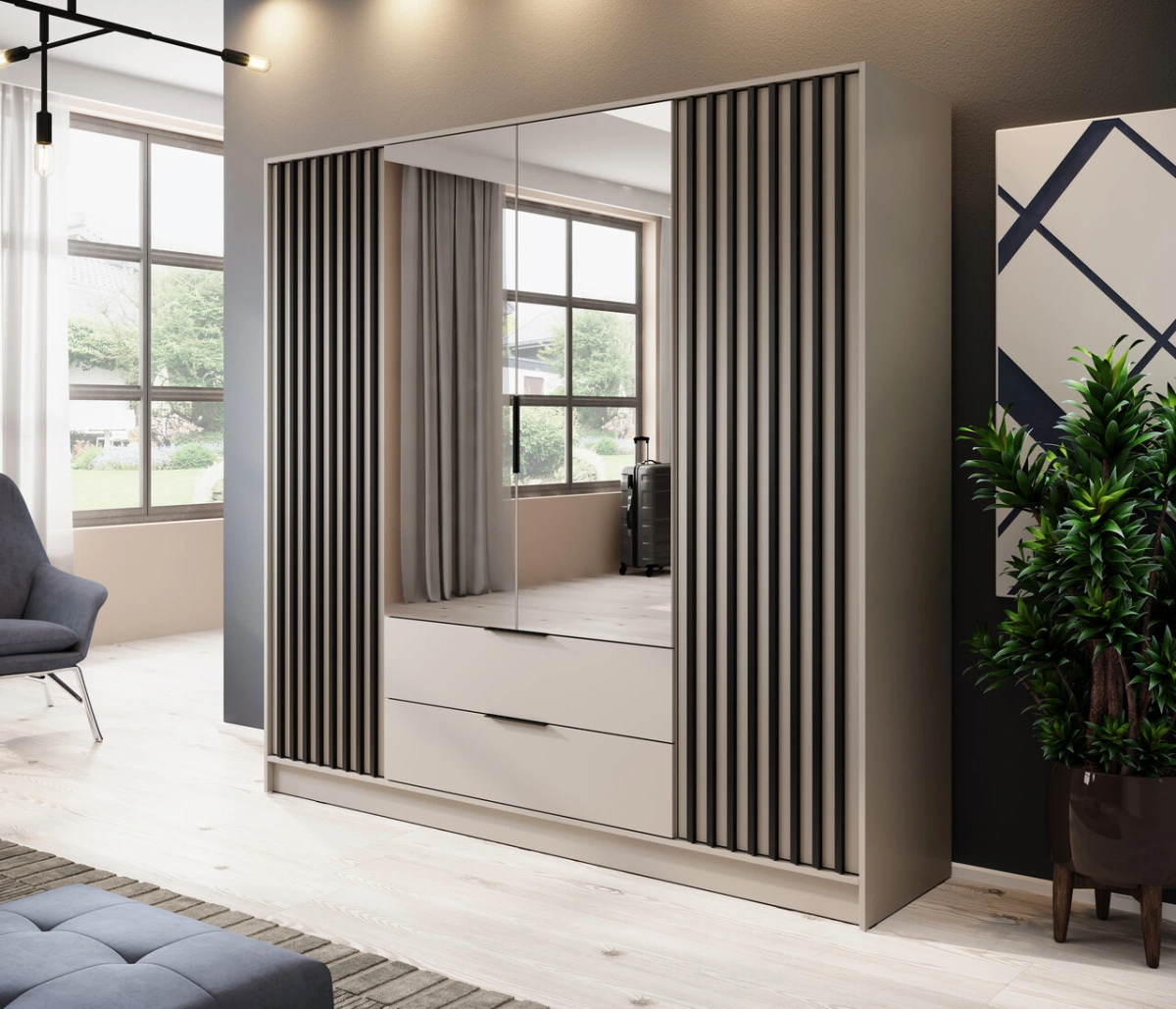 Nelly 4D cashmere wardrobe with mirrors and grilles