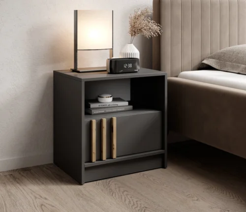 Nelly bedside table with graphite slats
