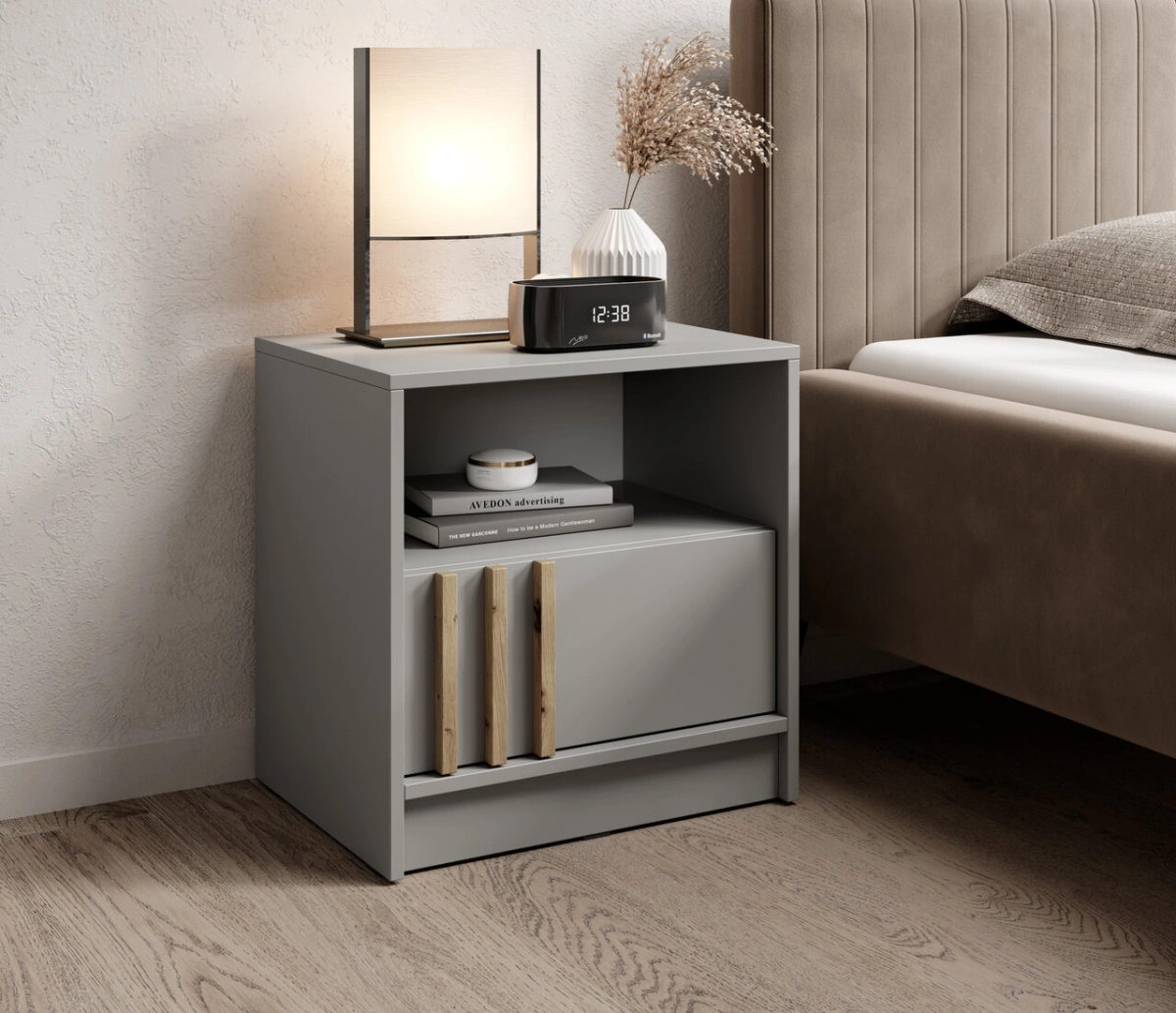 Nelly nightstand with grill, gray