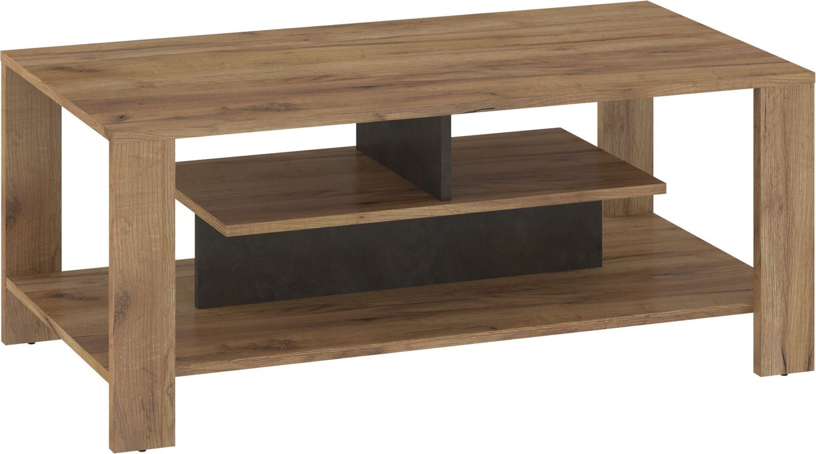 SLIDE 06 coffee table with shelf for living room, gold color, granada, brown