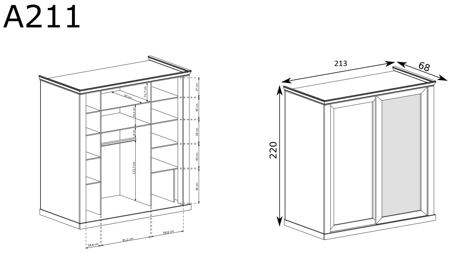 ANTICA-211 - Wardrobe with mirror, sliding doors, 4 drawers, gold, kraft - Image 4