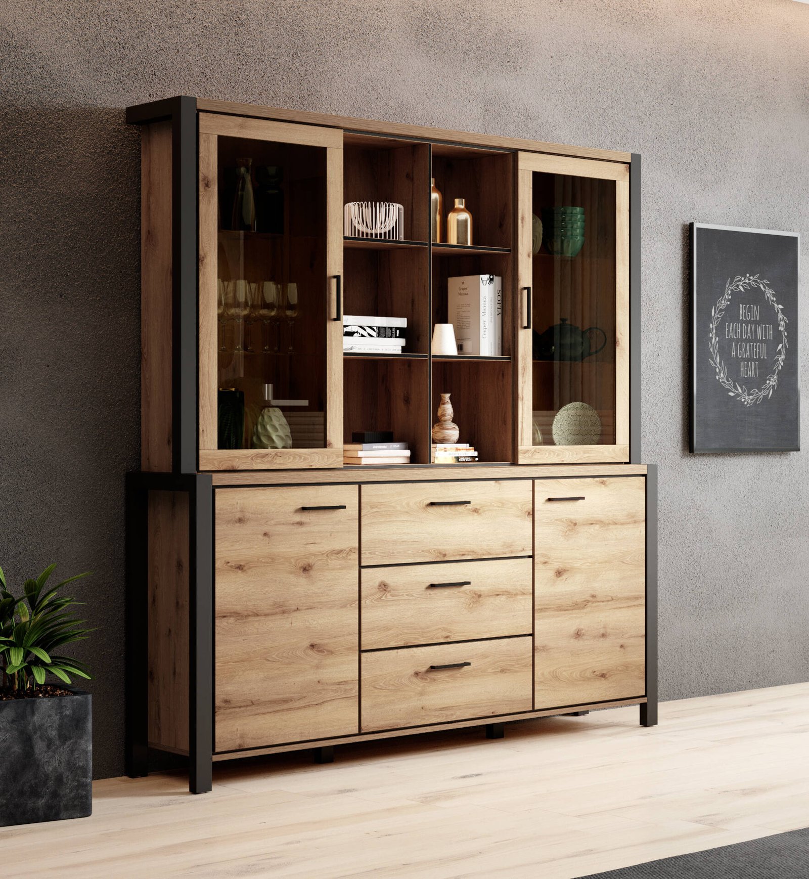 Aktiv sideboard 4D3S Taurus oak/black legs - Image 4