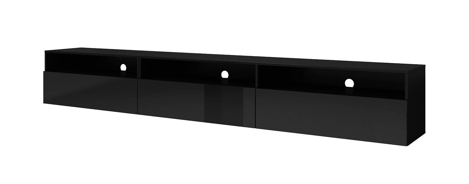 Athens 3-door TV cabinet, matte black / glossy black