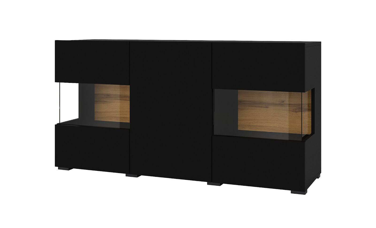 Ava chest of drawers with 3 doors, black / Wotan oak