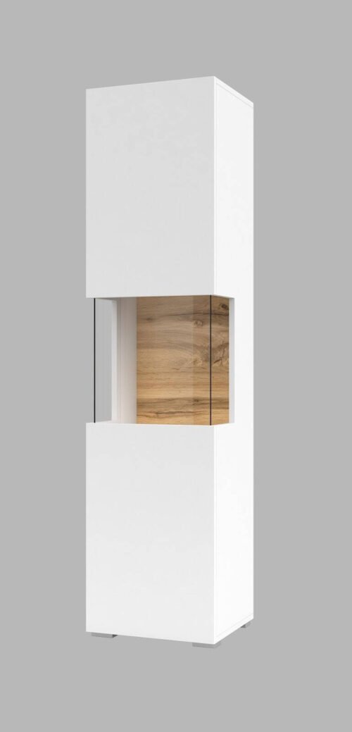 Ava 1-door display cabinet, matt white/Wotan oak