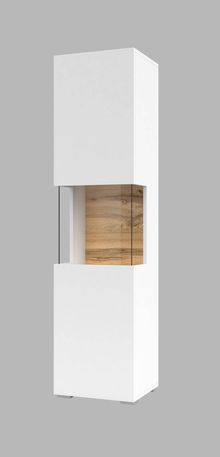 Ava 1-door display cabinet, matt white/Wotan oak