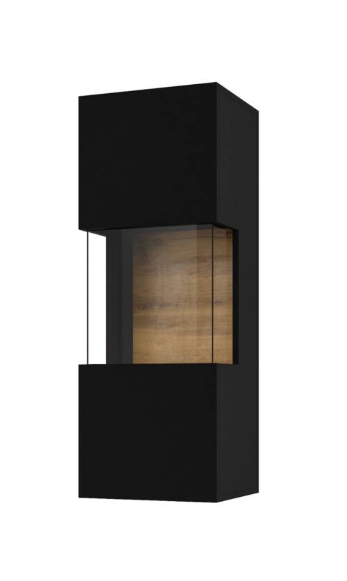 Ava hanging display cabinet with 1 door, black / Wotan oak