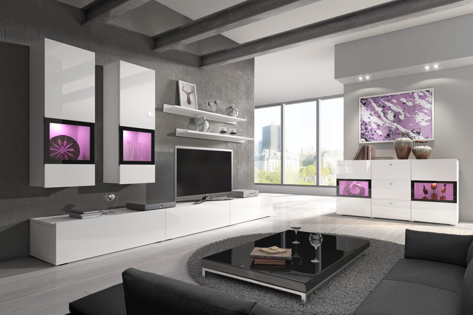 Bar cabinet with drawers 2D3S white / glossy white - Image 2