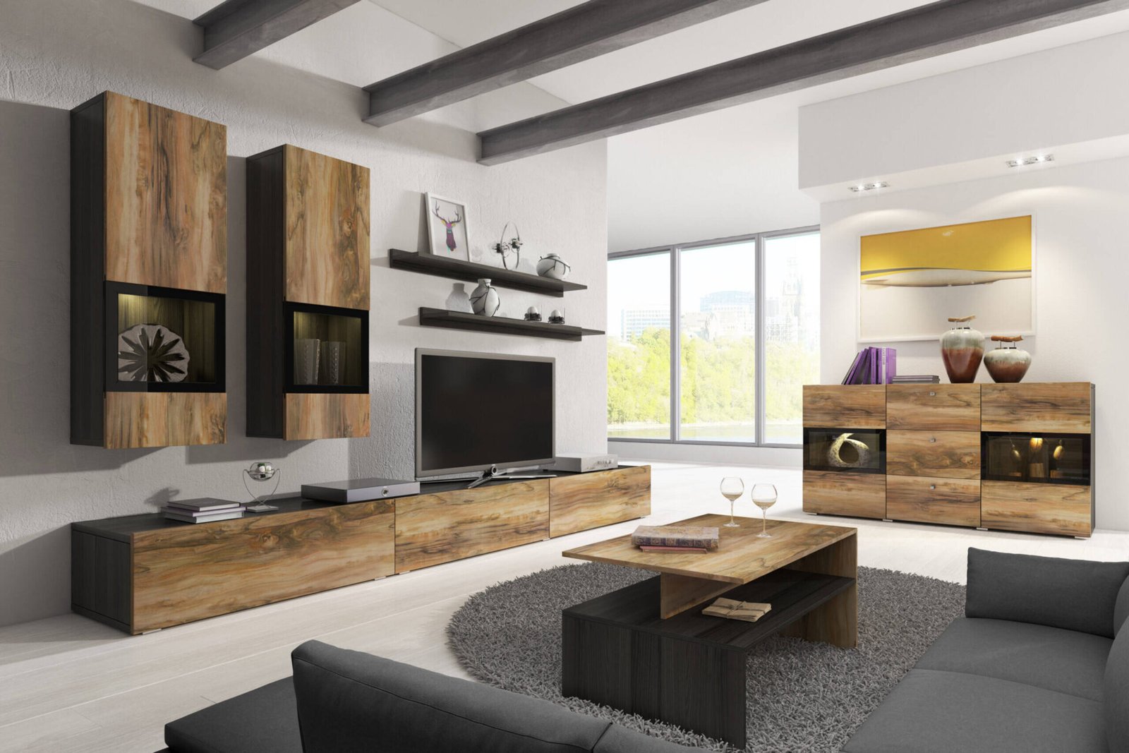 Bar cabinet, 2D3S, satin walnut/wood imitation - Image 3