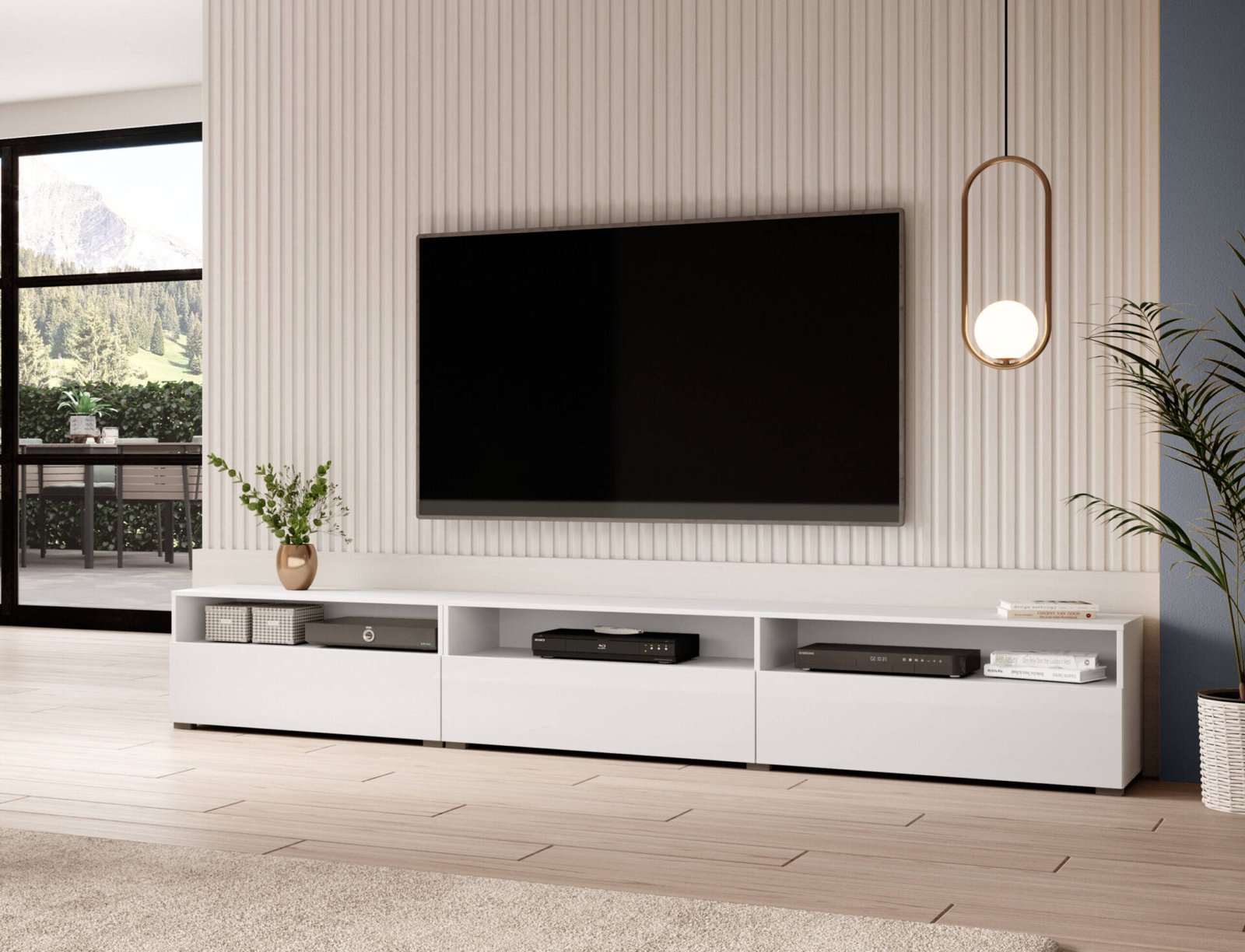 Baros 3-door TV cabinet, white / glossy white - Image 6