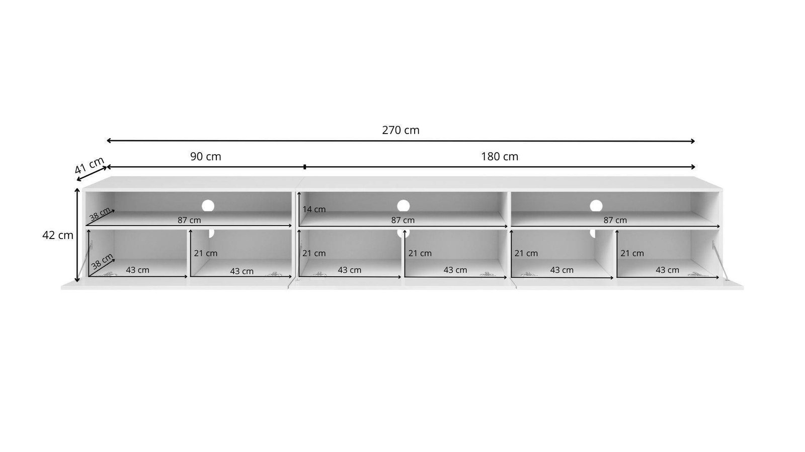 Baros 3-door TV cabinet, white / glossy white - Image 3