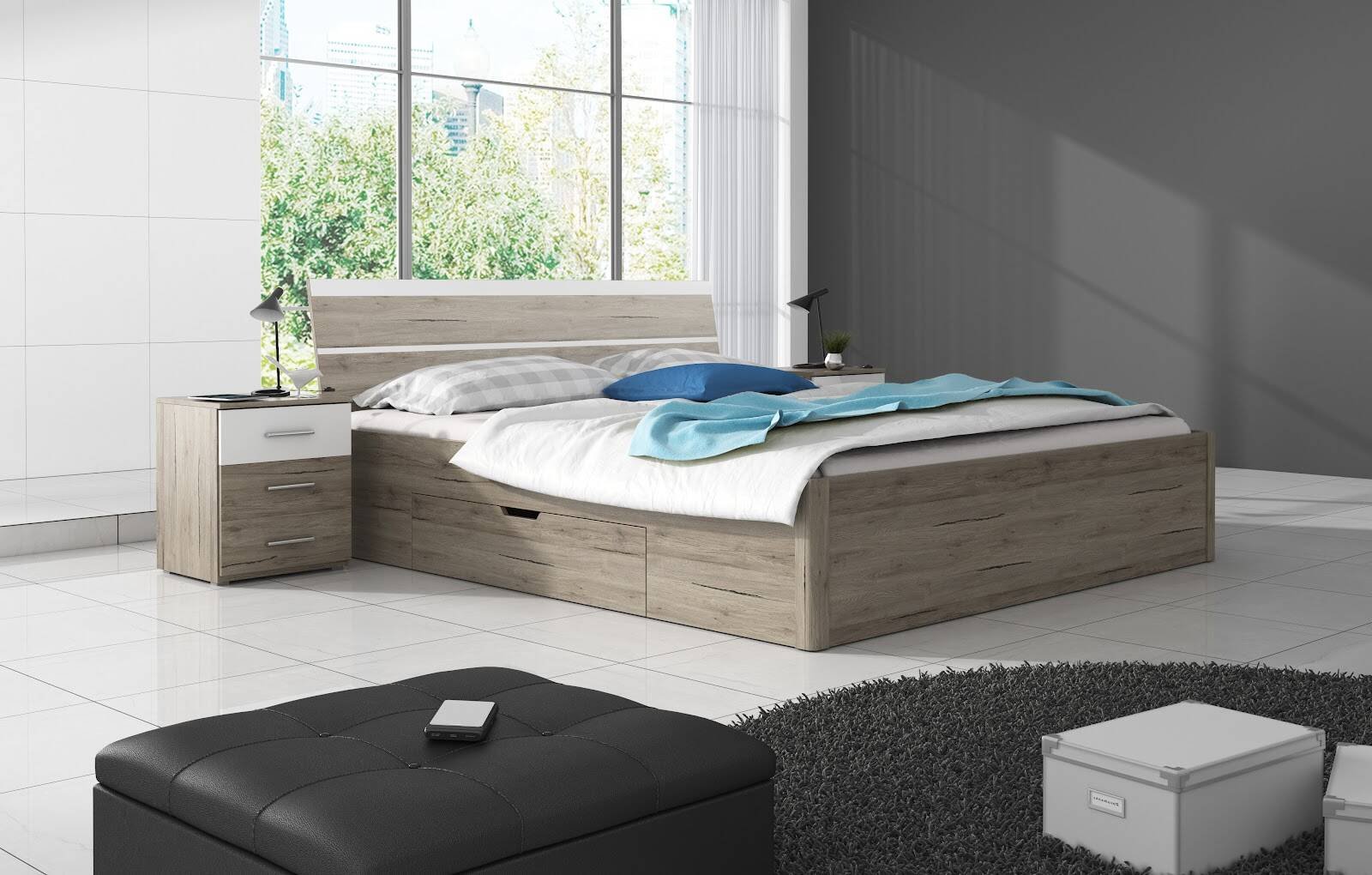 Beta bed, 160/200 cm, 2 drawers, San Remo, light / white - Image 2