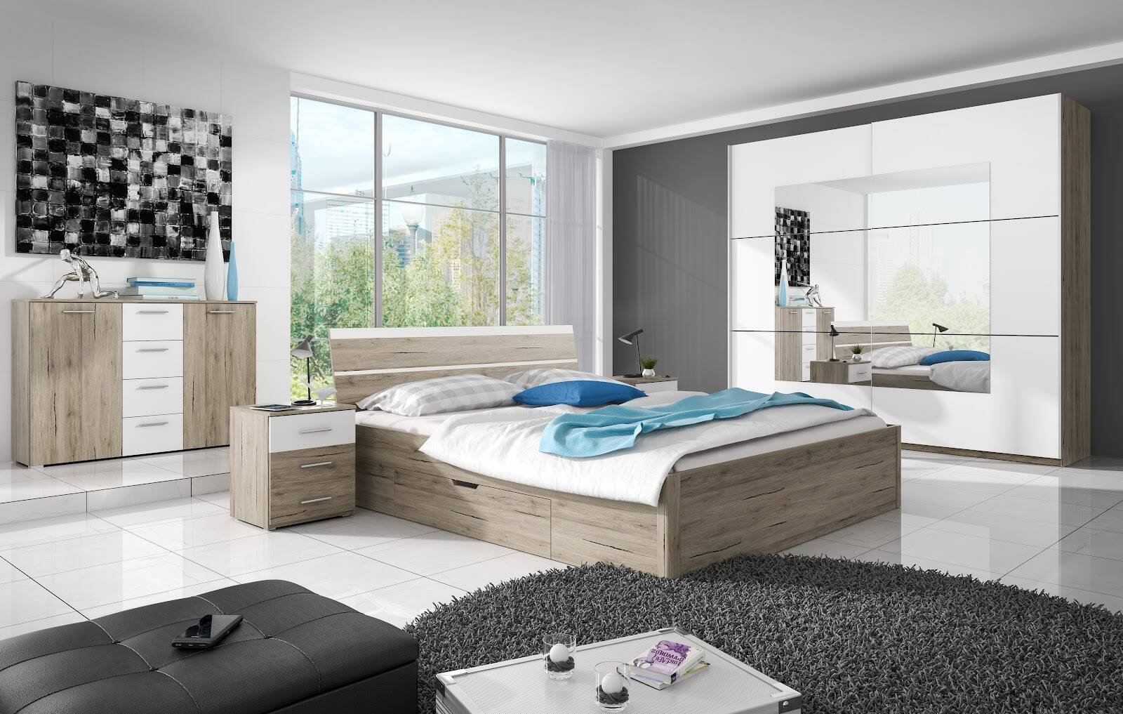 Beta bed, 160/200 cm, 2 drawers, San Remo, light / white - Image 3