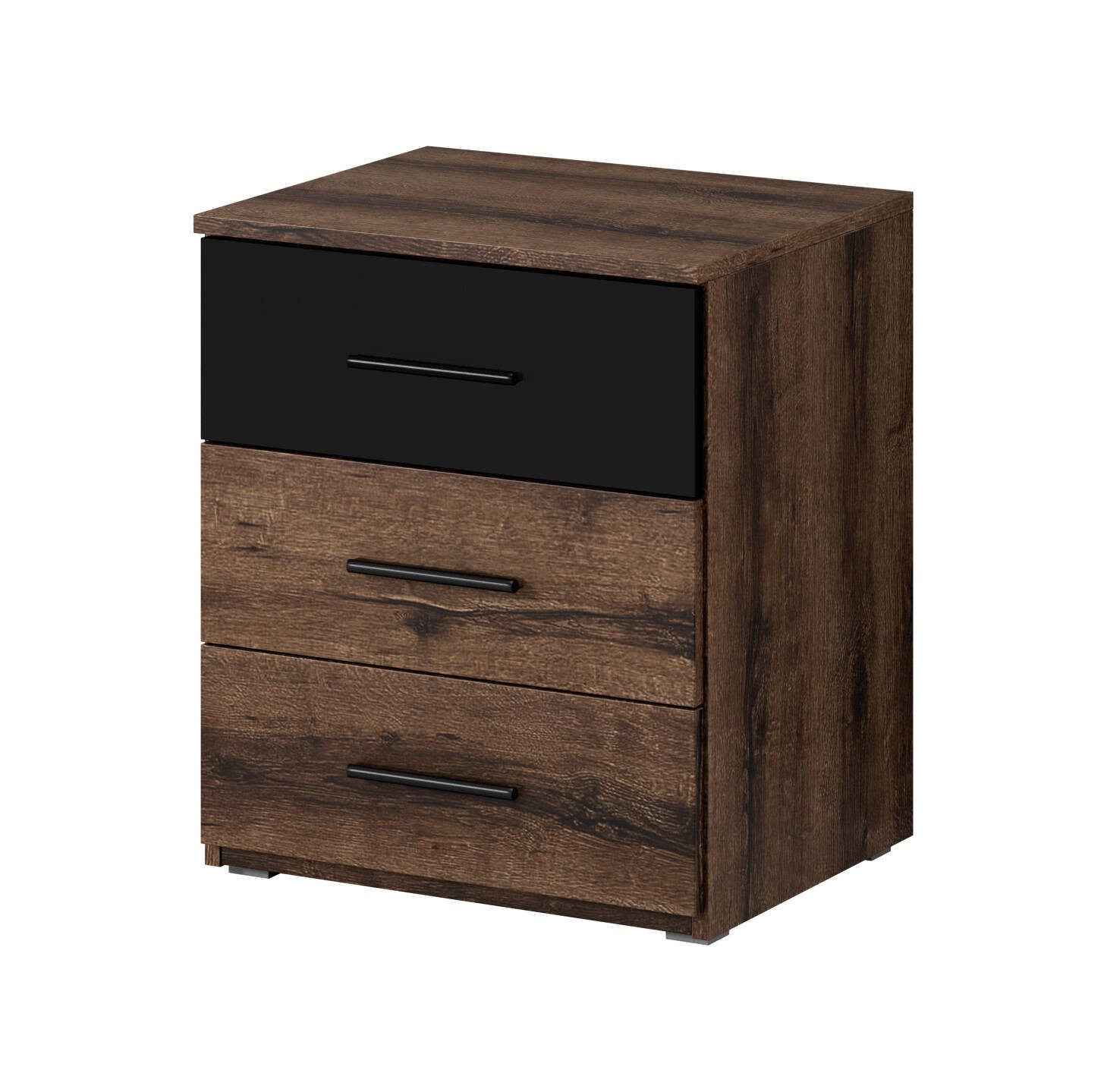 Beta bedside table with 3 drawers, Monastery oak/black
