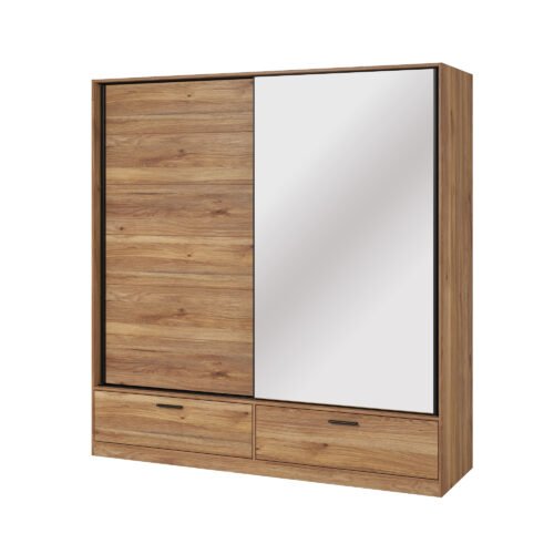 Beta – Wardrobe with 2 sliding doors and mirror 2S, oak color, Mauvella