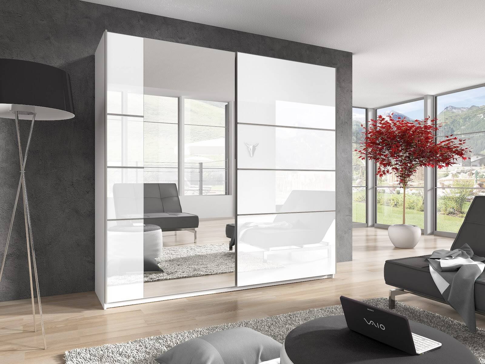 Beta - 2-door sliding wardrobe, white / glossy white, 200 cm - Image 4