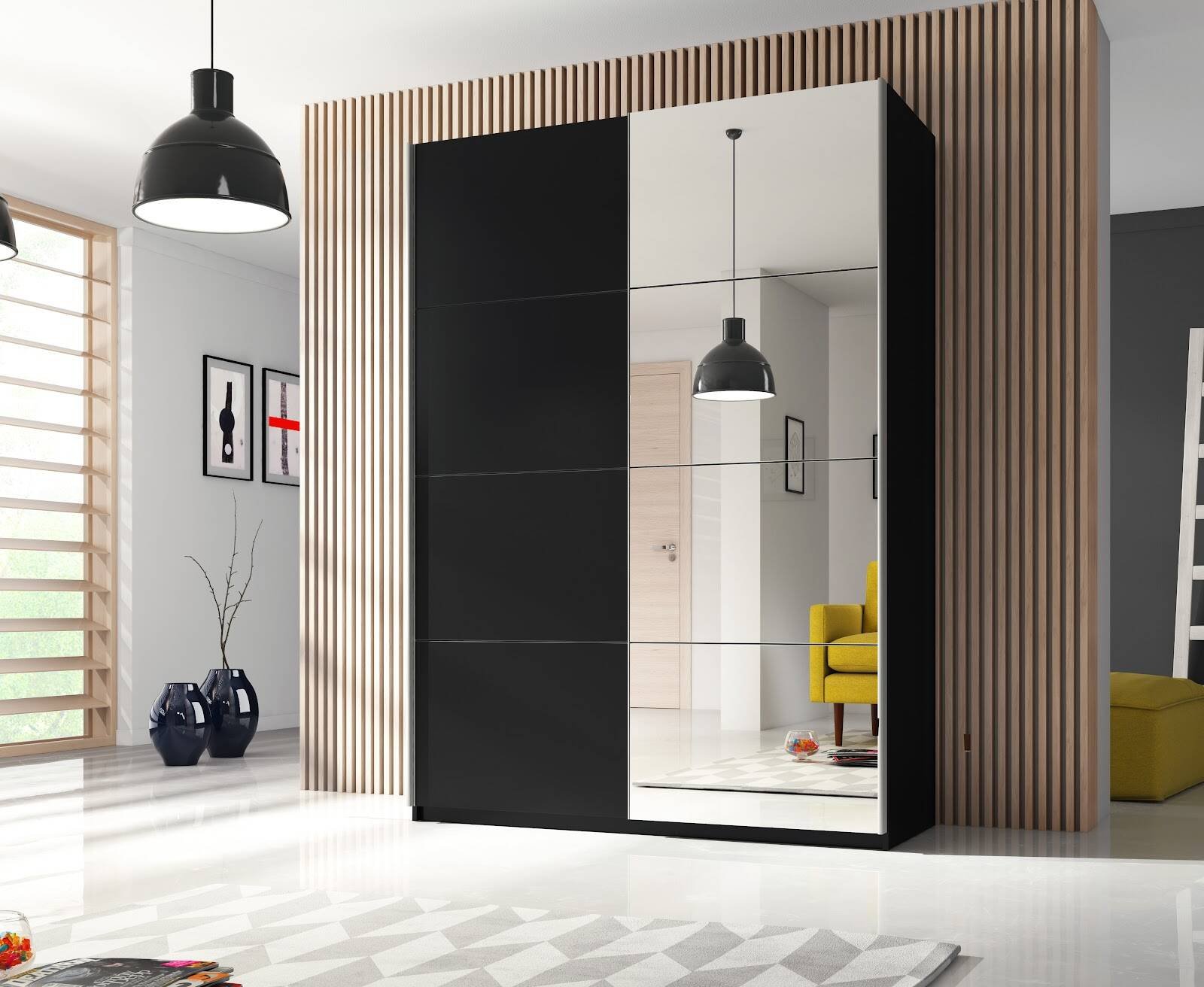 Beta - 2-door sliding wardrobe with mirrors, 150 cm, black - Image 4