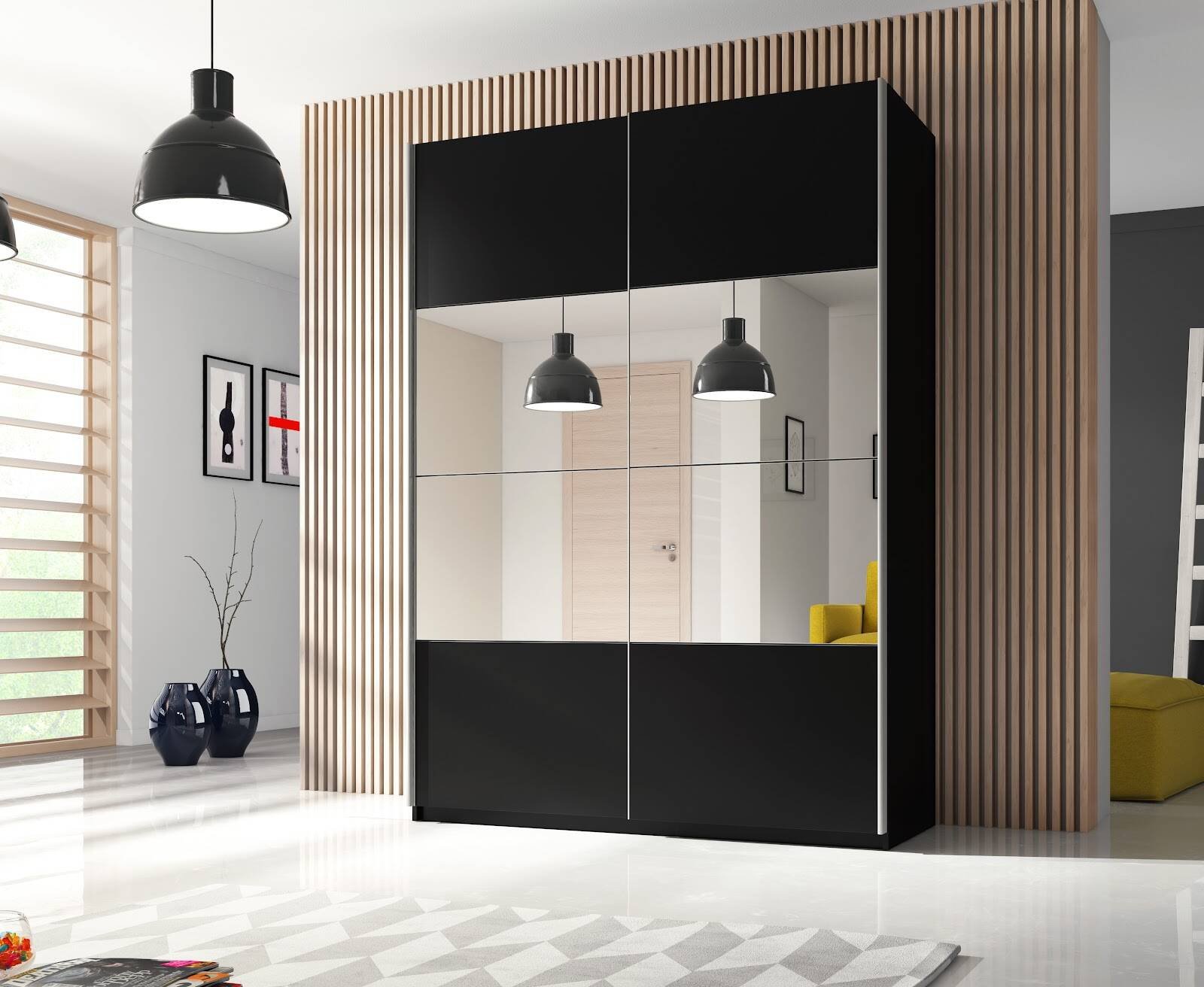 Beta - 2-door sliding wardrobe with mirrors, 150 cm, black - Image 5