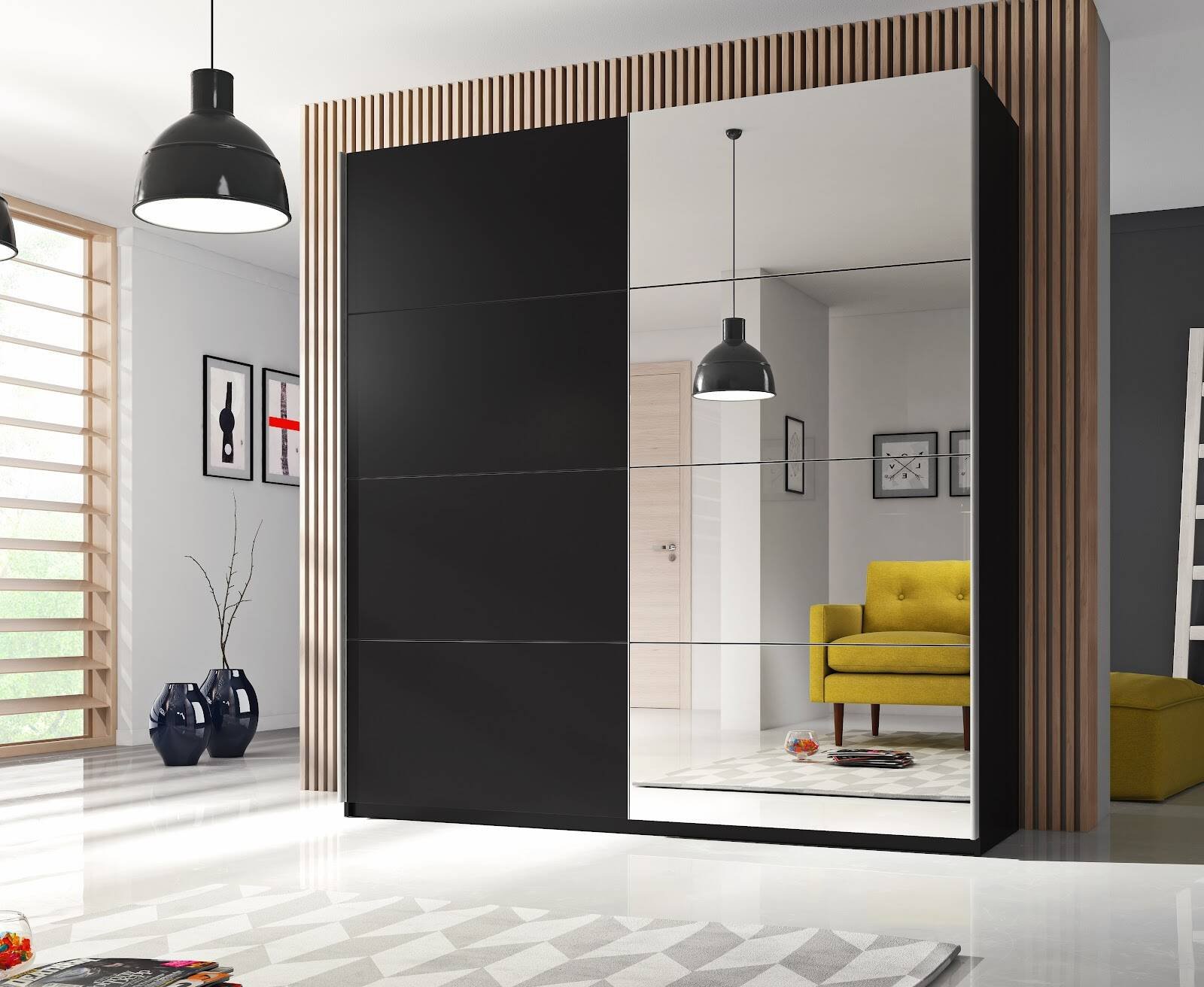 Beta - 2-door sliding wardrobe with mirror, 221 cm, black - Image 4