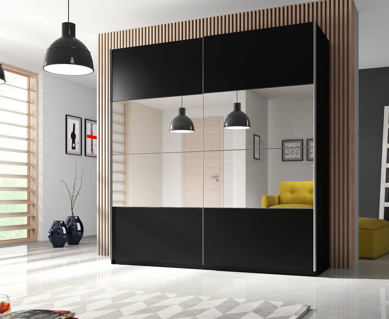 Beta - 2-door sliding wardrobe with mirror, 221 cm, black - Image 5