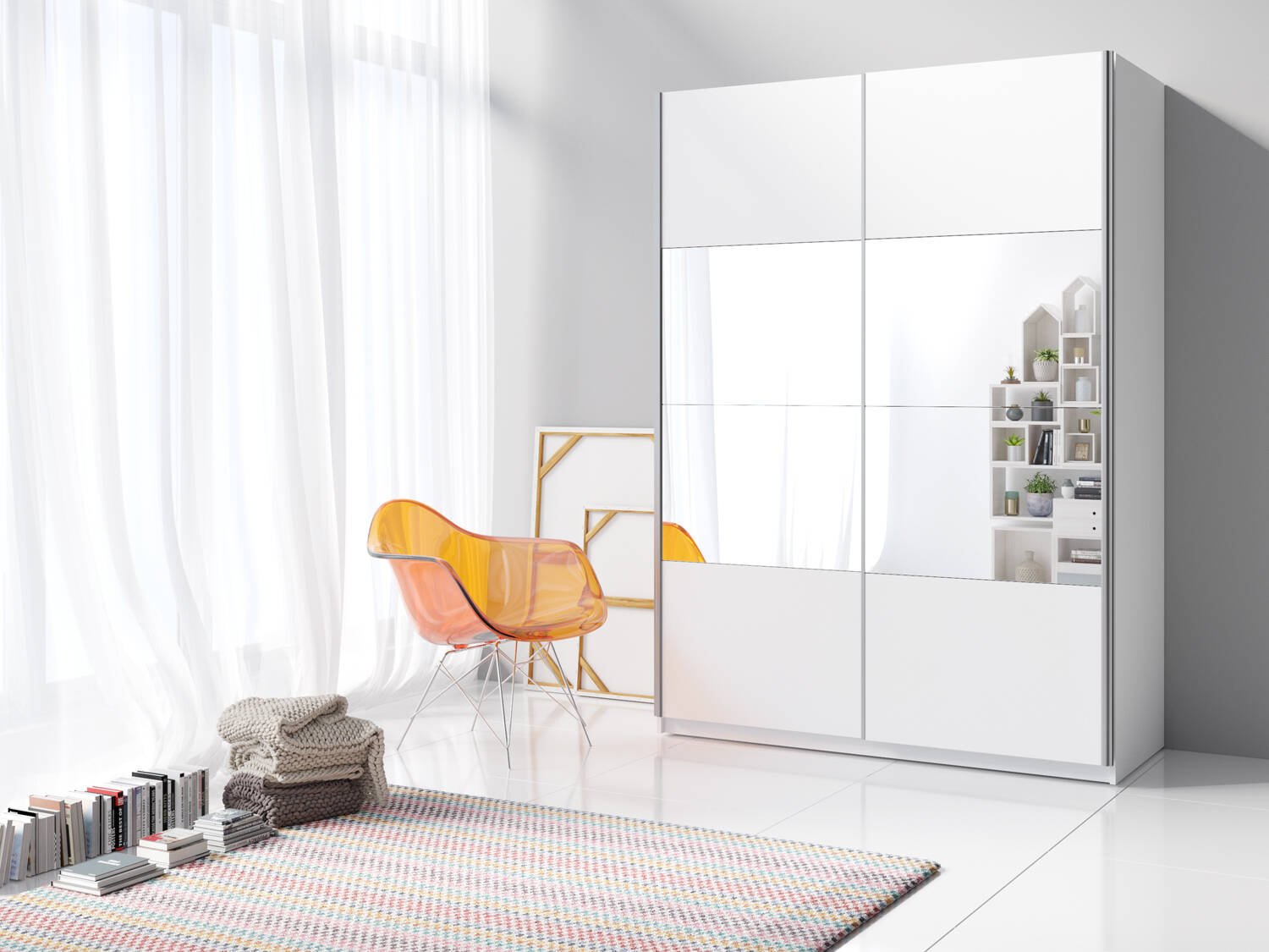 Beta two-door wardrobe with mirrors, 120 cm, white - Image 4
