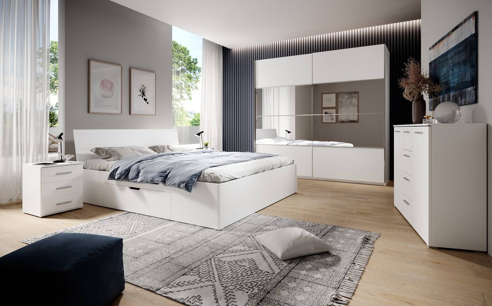 Beta two-door wardrobe with mirrors, 120 cm, white - Image 5