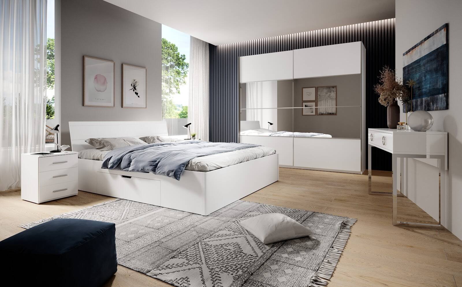 Beta two-door wardrobe with mirrors, 120 cm, white - Image 6