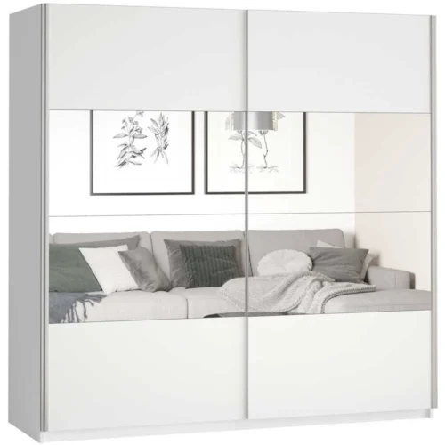Beta two-door wardrobe with mirrors, 200 cm, glossy white