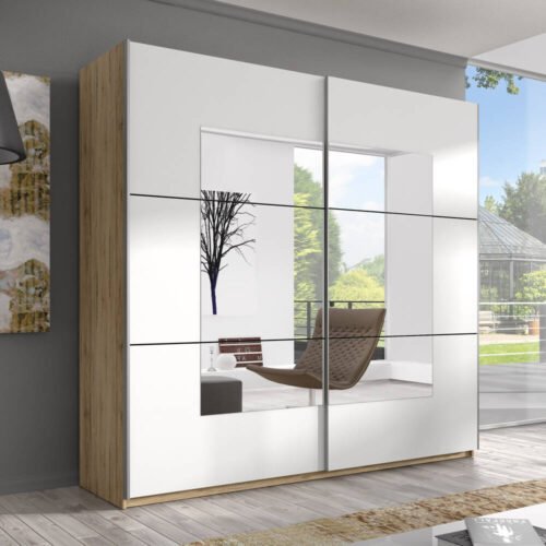 Beta 2-door wardrobe with mirrors, 200 cm, San Remo light / white